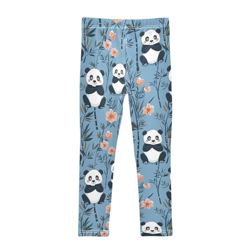 Wusikd Cute Panda Girls' Leggings Toddler Doodles Leaves Kids Yoga Pants Dance Active Tights 4T2