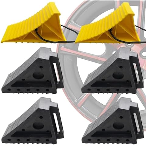 Wheel Chocks, Tire Chock Blocks Wheel Stopper for Camper RV Travel Trailer Cars Trucks with Heavy Duty Durable Material, Combo-2 Pack Rubber Wheel chocks and 4 Pack Plastic Wheel chocks Cover