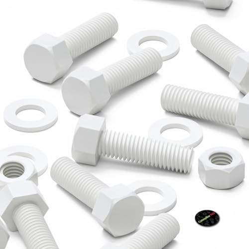 Image of 20x White PP Hex Head M12 x 40 mm Plastic Bolts, Nuts & Washers (15 /32 x 1 37 /64 in)