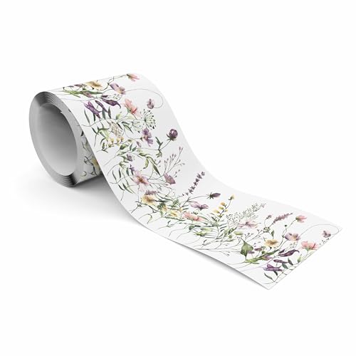 Muralo - Selbstklebende Bordüre - Tapetenbordüre Wandbördure - Dekorative Wandtatto für Wände Möbel Decken Tapeten Wandverkleidungen Türen - Aquarellblumen - Br.10cm x Hö.300cm