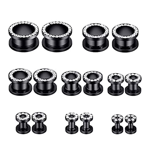 Qmcandy 8Pcs Stainless Steel Screw Fit Ear Tunnels Single Row Cz Gem Tunnels Piercing Gauge 0G(8Mm) #TOP6