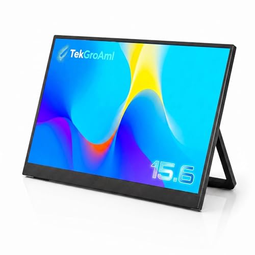 Image of TekGroAml 15.6 inch 1080P FHD IPS Portable LCD Monitor,Dual Speakers | with USB-C Mini HDMI, VESA Mountable for Work & Gaming,Ultra-Slim External Display