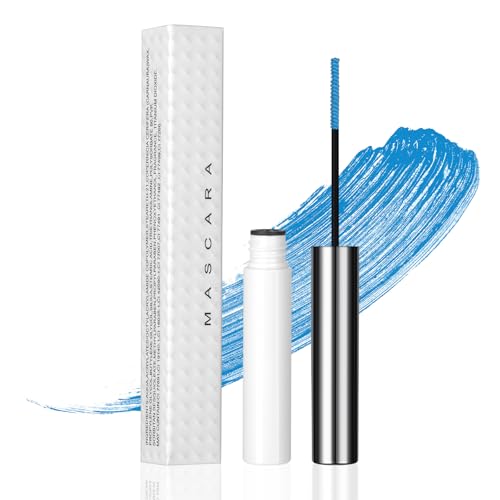 Bunt Wimperntusche Wasserfest, 5D Silk Fiber Mascara Feiner Pinsel Waterproof, langlebig, wischfest, voluminös und charmant, Mascara Fast Dry False Lash Effect Extension Make-Up(4# Himmelblau)
