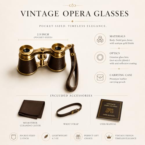 Binoculares de Ópera Vintage de Latón y Cuero Marrón miniatura 3