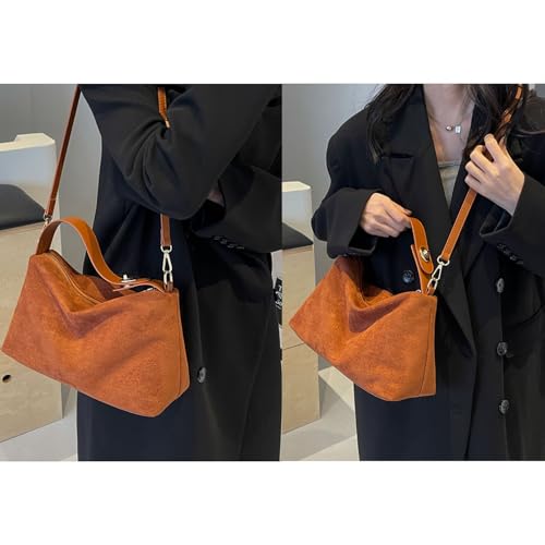 Suede Bags for Women Retro Slouchy Shoulder Bag Satchel Purses Crossbody Hobo Handbags3