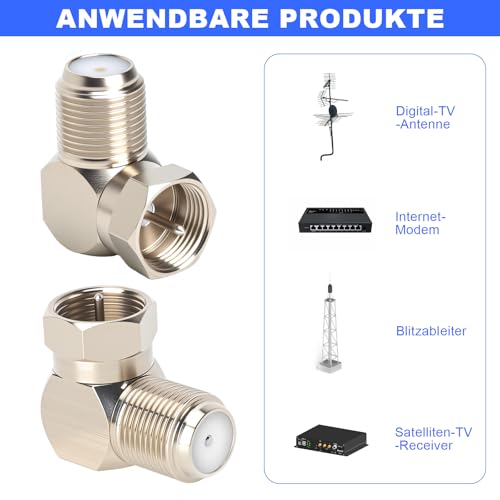 Wtyczka kątowa F 90 stopni, wtyczka antenowa do kabla satelitarnego, pozłacany adapter złącza F, 4 sztuki