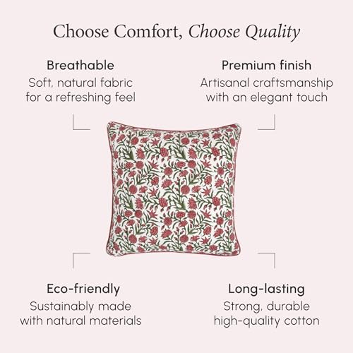 CPC 100% Cotton Throw Pillow Covers 20x20 Inch, Set of 2 Red Block Print Pattern Couch Pillow, Cute Boho Decorative Pillows for Living Room, Bedroom with Hidden Zipper- Red Garnet