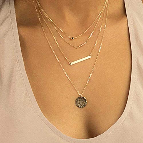 Preisvergleich Produktbild Jovono Blue Boho Mehrschichtige Halsketten Pailletten Anhänger Halskette Kette Schmuck für Frauen und Mädchen (Gold)