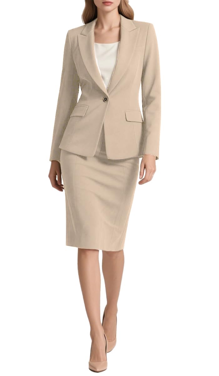Womens 2 Piece Suit Skirt Set Slim Fit Business Office Formal Dress Suit Blazer and Pencil Skirt