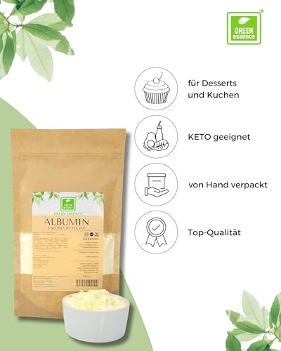 Albumin pulver Eiweißpulver 500g von der Grünen Essenz - Proteinpulver - Albumin getrocknetes und pasteurisiertes Eiweiß - Eiweiss protein Pulver (500 Gramm)