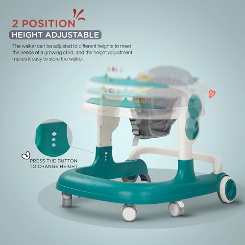 Image of Baybee 2 in 1 Baby Walker for Kids with Adjustable Height & Wheel Lock | Activity Push Walker for Baby with Musical Toy Bar & Stopper | Kids Walker Baby 6-18 Months Boy Girl (Green)