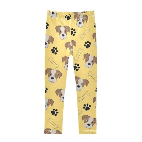 Yellow Dog Bones Footprint Girls Leggings Ultra Soft Compression Yoga Gym Pants for Kids 4-10T