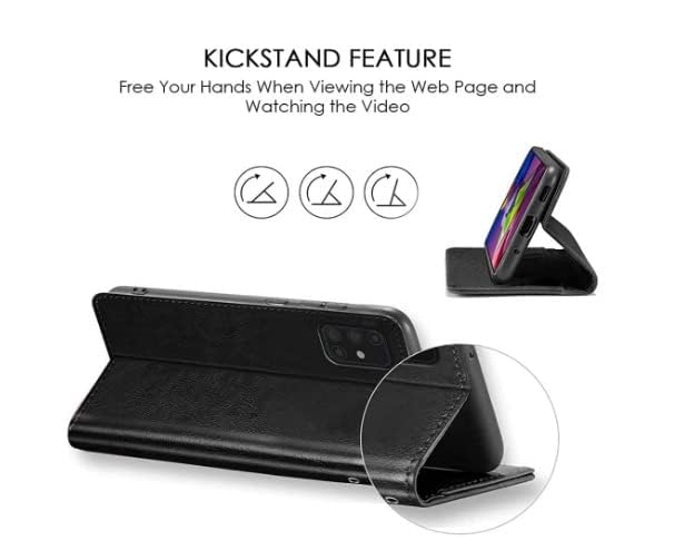 Image of Black Leather Finish Protection Flip Case Cover for Vivo Y33T / Y33S | Y21 / Y21A / Y21S / Y21e / Y21G | Magnetic Closure, Stand Feature, Card Slots - Light Weight Design (Black)