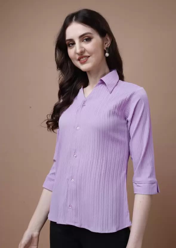 Image of ROYALICA Women Tops Womens Regular Fit Striped White Colour Cotton Blend Casual Shirt