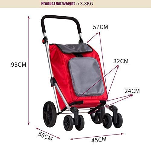 Einkaufswagentaschen,Leichter Lebensmittel Faltbarer Einkaufswagen-Trolley,6-Rollen-Einkaufstrolley-Tasche,Rot – Bild 8