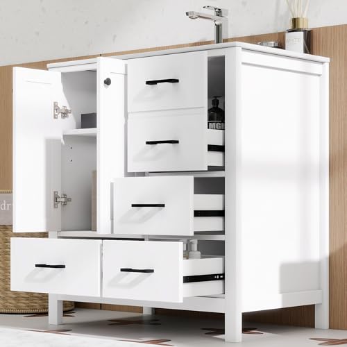 Mueble de baño independiente blanco de 76 cm con lavabo integrado 4