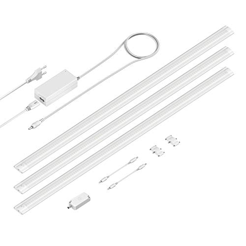 ledscom.de Luce sottopensile a LED SIRIS bianco opaco, con dimmer a sfioramento piatto, ogni 90cm, ogni 963lm, bianco caldo Set di 3
