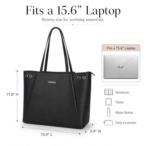 Image of Work Tote Bag for Women - Large Capacity Structured Vegan Leather Office Tote with Compartments, Professional Shoulder Purse for Business, Commute & Travel