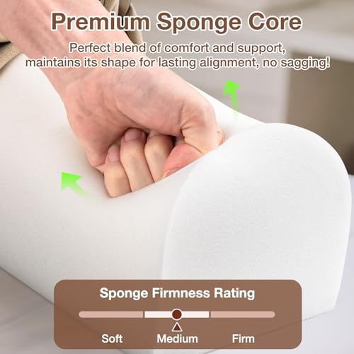 Image of Noverlife 3 /4 Round Knee Bolster for Massage Table, 26x6x6 in Massage Pillow for Legs w /Strap Handle, PU Leather Massage Table Leg Bolster Massage Therapy Bolster Pillow for Back Pain Relief - Beige