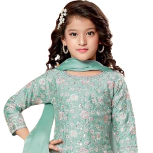 Girls' Fine Georgette Embroidered Kurta Plazzao Dress Set, Pink2