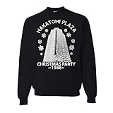 wild custom apparel Nakatomi Plaza Christmas Party 1988 WHITE LOGO Ugly Christmas Sweater Crewneck Sweatshirt, Black, Medium