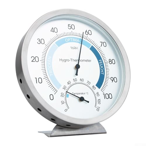 Zilimontt Thermomètre et hygromètre de sauna en acier inoxydable pour une mesure précise de la température et de l'humidité, plage de 0 à 110 °C, précision ± 2 °C, 0 à 100 % pour RH avec ± 5
