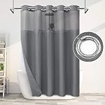SUMGAR No Hook Shower Curtain with Snap-in Liner, 230GSM Waffle Weave Hotel Luxury Fabric Shower Curtain Set, Grey Double Layer Bathroom Curtain with Mesh Top Window & Weighted Magnets, 71" W x 74" L