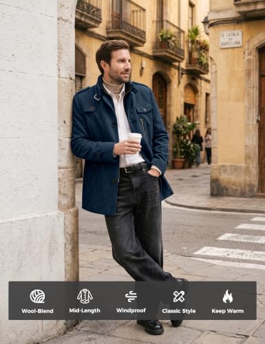 Image of Wantdo Men's Wool Blend Jacket Stand Collar Windproof Pea Coat