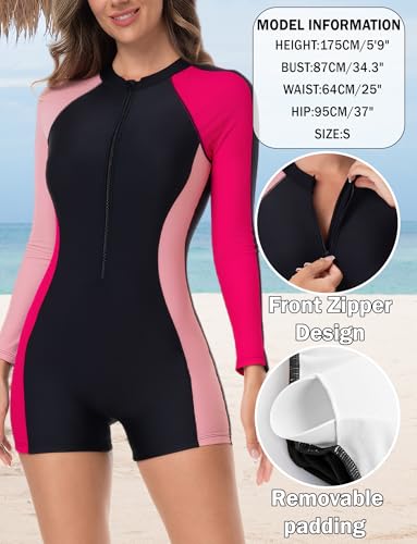 FEOYA Women Long Sleeve Rash Guard Swimsuit Shirt Full Coverage UPF 50+ Surfing Athletic Bathing Suit Modest Zipper Swimwear4
