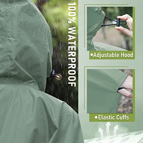 Regen Poncho Jacke Mantel für Erwachsene mit Kapuze wasserdicht mit Reißverschluss im Freien, Grasgrün