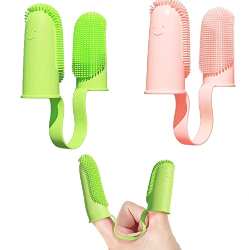 Dual Finger Toothbrush for Dogs, 2 Packs Dog Toothbrush Kit 360° Surround Bristles For Easy Teeth Cleaning, Double-Finger Toothbrush Dental Care For Puppies, Cats And Small Pets