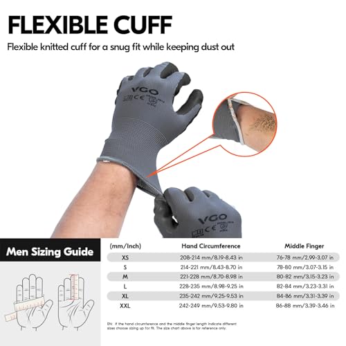 Image of Vgo... 10-Pairs Safety Work Gloves, Gardening Gloves, Non-slip Nitrile coating, Dipping Gloves (Size S, Gray, NT2110)
