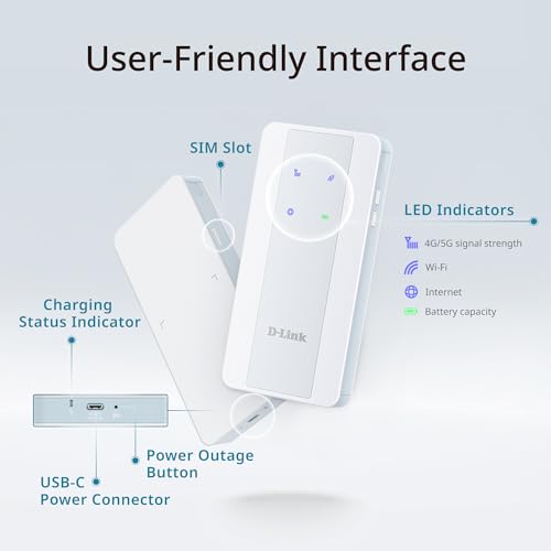 D-Link F518 Hotspot Mobile 5G Nr AX1800 Wi-Fi 6 – Router 5G Portatile Con Funzione Power Bank, Batteria A Lunga Durata, Wi-Fi Dual Band, Sicurezza WPA3 - 2
