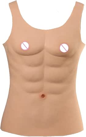 Dokier Realistic Silicone Male Chest & Abdominal Muscle Vest - Cosplay Suit (One Size, Tan/Beige/White)