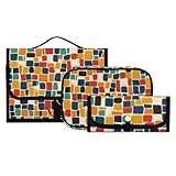 Neceser colgante de viaje para maquillaje, 3 piezas, diseño vintage de arco iris, organizador de cosméticos portátil transparente