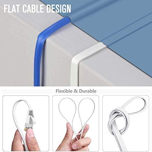 Cat 6 Ethernet Cable 25ft, Flat Rj45 High Speed Internet Cable, Solid Computer Patch Cable, Long LAN Patch Cord for Modem, Router, PS4, Gaming, Xbox one, Switch Boxes