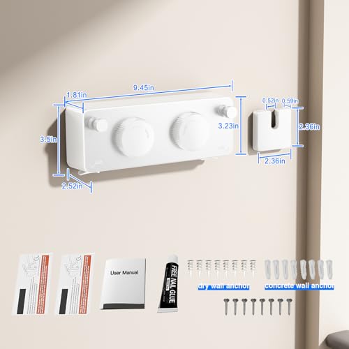 Image of MUSTORN Retractable Clothesline Indoor, Non-Sagging Twin Clothes Line Retracting Outdoor Heavy Duty Clothes Drying Laundry Line Wall Mounted Stainless Steel Double Line-13.8 ft(White)
