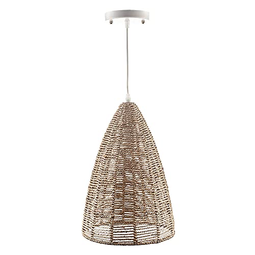 Trueshopping Large Rattan Wicker Lampshade for Ceiling Pendant Light Shade - Boho Dining Room & Bedroom Light with Sturdy Metal Frame & Fittings Included - Stylish Rattan Lamp Shade for Ceiling