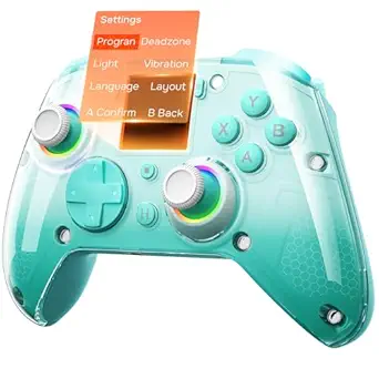 GUSGU G7 Wireless Gaming Controller with Interactive Screen, 1000Hz Polling Rate, Hall Joysticks & Triggers, 4 Programmable Buttons, Compatible with PC, Switch1, PS4, iOS, Android, Green