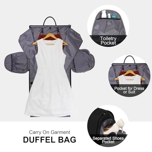 Modoker Rolling Garment Bag for Travel,Womens Convertible Garment Bags with Wheels, Luggage Suit Travel Bags,3 in 1 Carry On Wheeled Duffel Bag,Black3