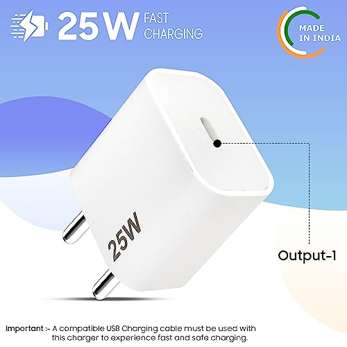 Image of ZYBUX 25W Original Usb-C For Apple Iphone Pd Fast Charger [Bis Certified] Power Adapter Compatible With Iphone 15 /15 Plus,15 Pro /15 Pro Max,Iphone 14 /13 /12 /11 /X Series,Ipad,Airpod 25 Watt,White
