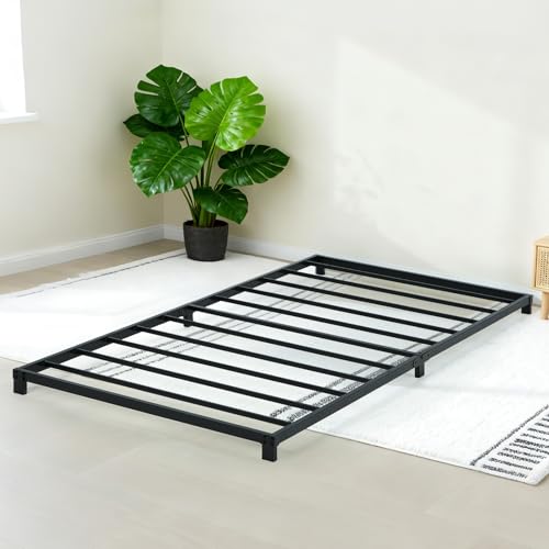 Alderose 4 Inch Twin Bed Frame Low Profile, Heavy Duty Metal Twin Platform Bed Frame No Box Spring Needed, Sturdy Mattress Foundation,Easy Assembly, Noise-Free, Black