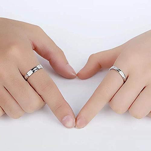 EQLEF Heartbeat Ring, 1 set Electrocardiogram Promise Rings Couples Open Adjusted Ring for Wedding Bands Engagement Rings