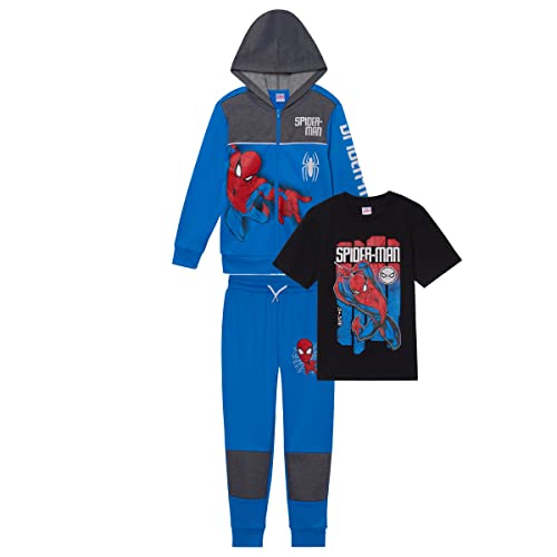 Image of Marvel Spider-Man Boys 3-Piece Fleece Pants Sets, Peter Parker Miles Morales Zip-Up Hoodie, T-Shirt, Pants Sets for Boys