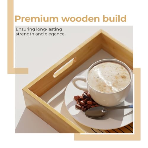 Image of Lifelong Set of 2 Premium Handcrafted Wooden Tray for Serving(16x10,14x8 inch) Tray Set for Decoration | Kitchen & Dining Tray | Premium MDF | Large, Medium, Small Multipurpose Tray | Enamel Coated