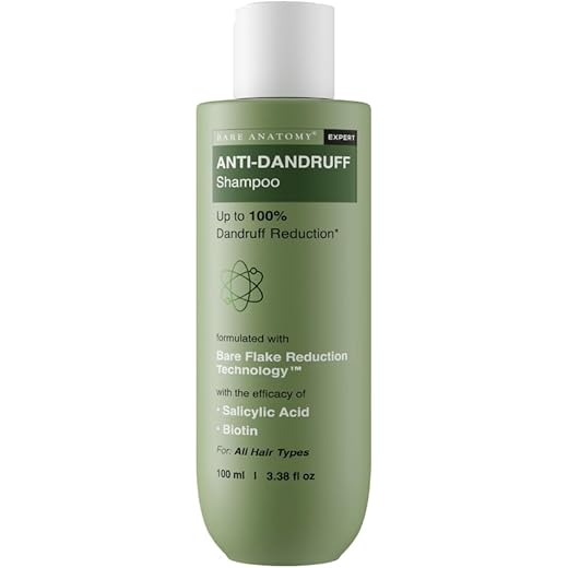 Bare Anatomy Anti Dandruff Shampoo | Reduces Up to 100% Dandruff and Strengthens Hair | Derma Approved Shampoo with Salicylic Acid & Biotin | Helps Remove Flakes and Itching | Shampoo For All Hair types | For Women And Men | 100ml