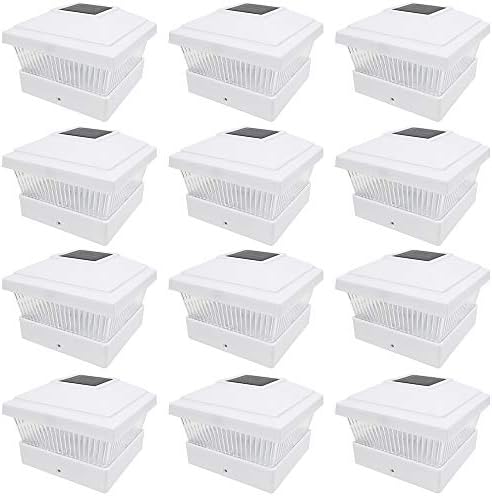 iGlow 12 Pack White Outdoor Garden 5 x 5 Solar LED Post Deck Cap Square Fence Light Landscape Lamp Lawn PVC Vinyl Wood