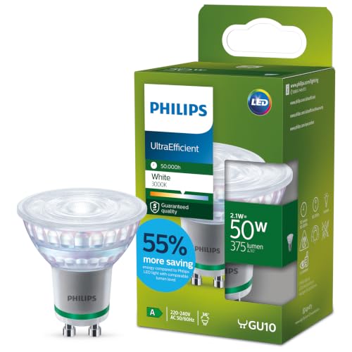Philips Ultra Efficient – Ultra-energiesparende Lampe, LED-Lichtquelle, GU10, ersetzt 50W, weiß, nicht-dimmbar – Ansicht 1
