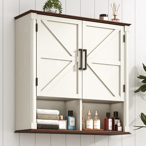 Farmhouse Bathroom Storage Cabinet,Double Wooden Bathroom Wall Cabinet with Roman