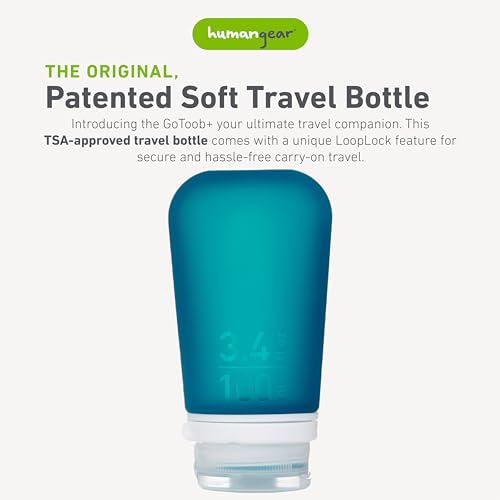 Image of humangear GoToob+ (Large) | Refillable Silicone Travel Bottle | Locking Lid | Food-Safe Material | Teal, Large (3.4 fl.oz.; 100ml)